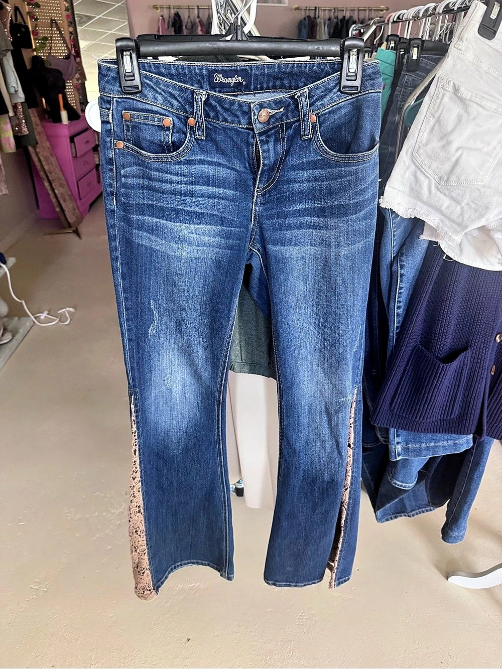 Wrangler Lace Insert Flare Jeans Blue & Brown Waist 1/32